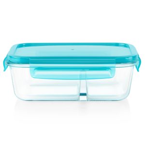 Pyrex? MealBox 4-cup Divided Glass Food Storage Container with Turquoise Lid