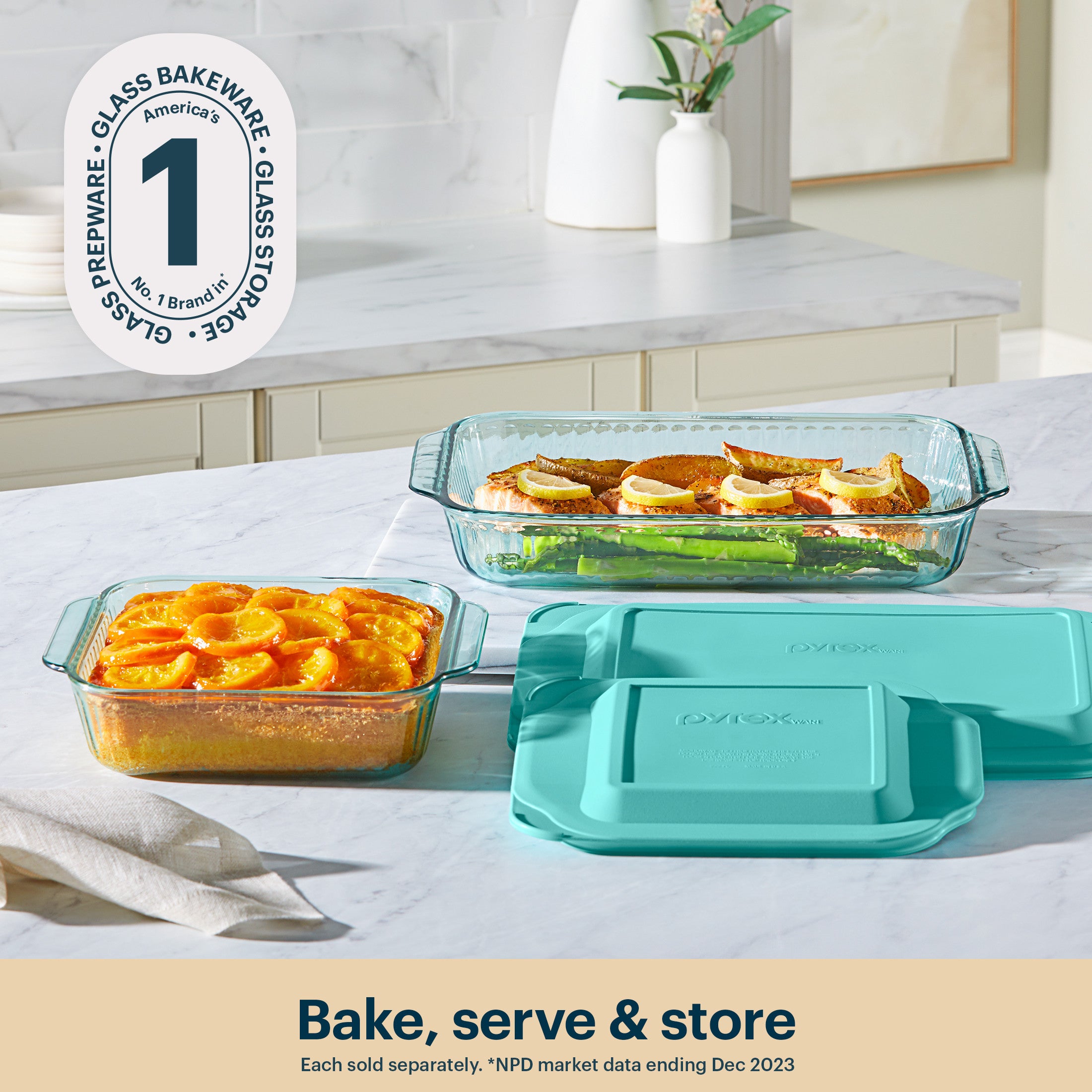 Pyrex® Sculpted Tinted Glass 8 Square Baking Dish with Lid. Aqua - Image 3