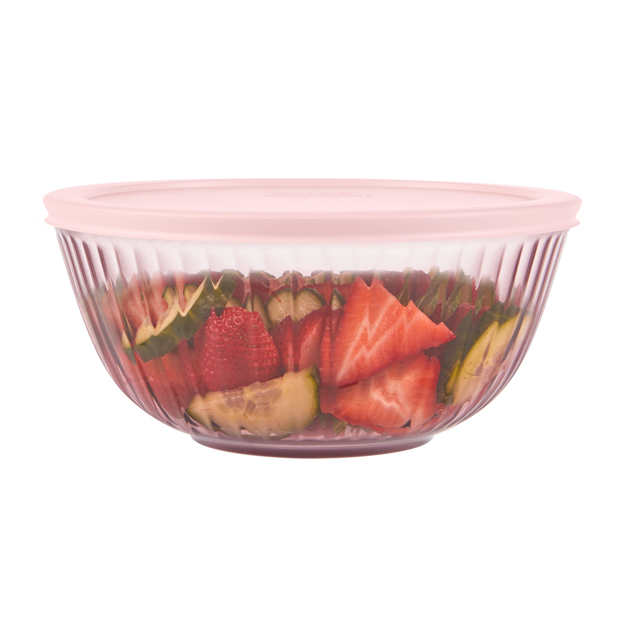 Pyrex® Sculpted Tinted Glass 2.3QT Mixing Bowl with Lid. Pink - Image 2