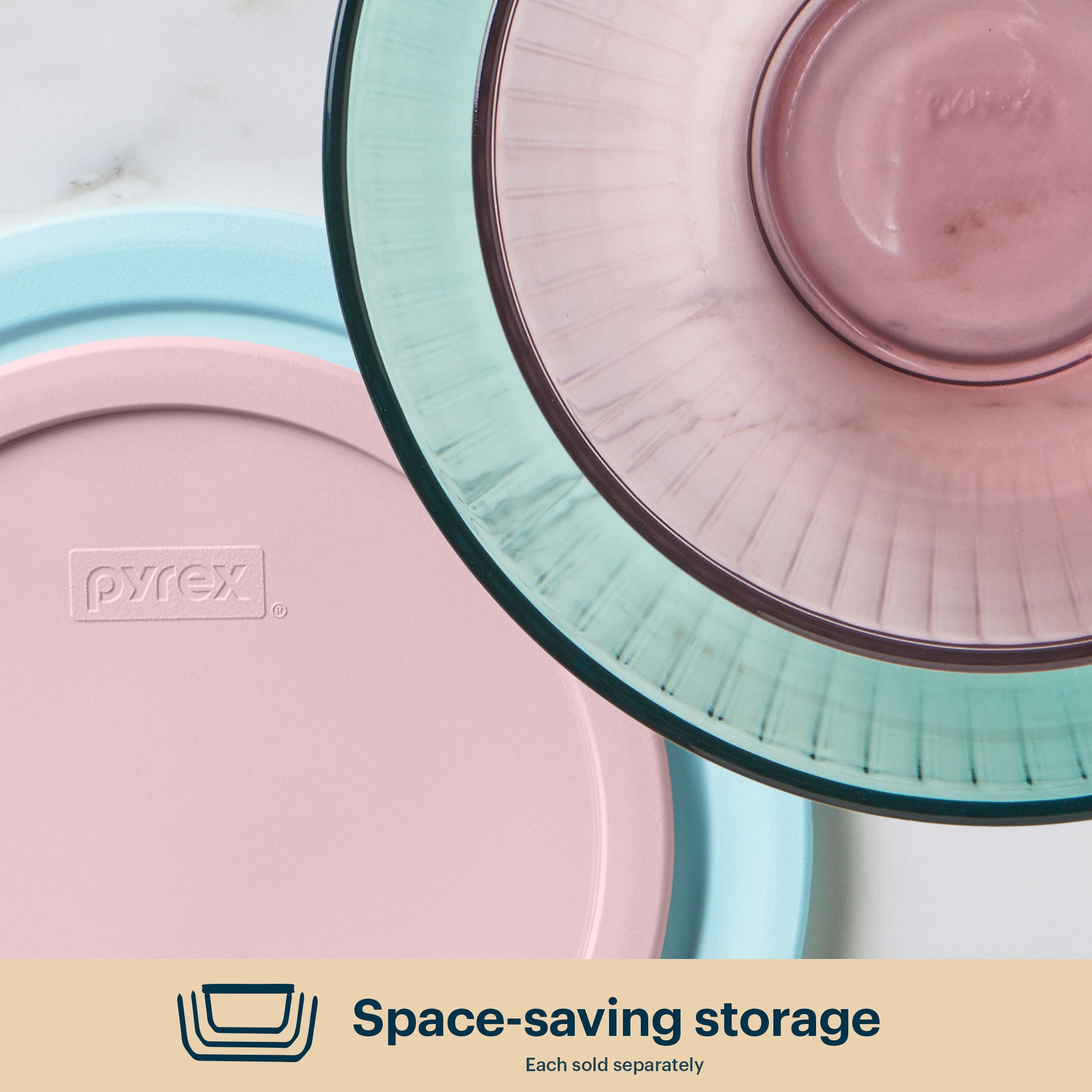 Pyrex® Sculpted Tinted Glass 2.3QT Mixing Bowl with Lid. Pink - Image 5