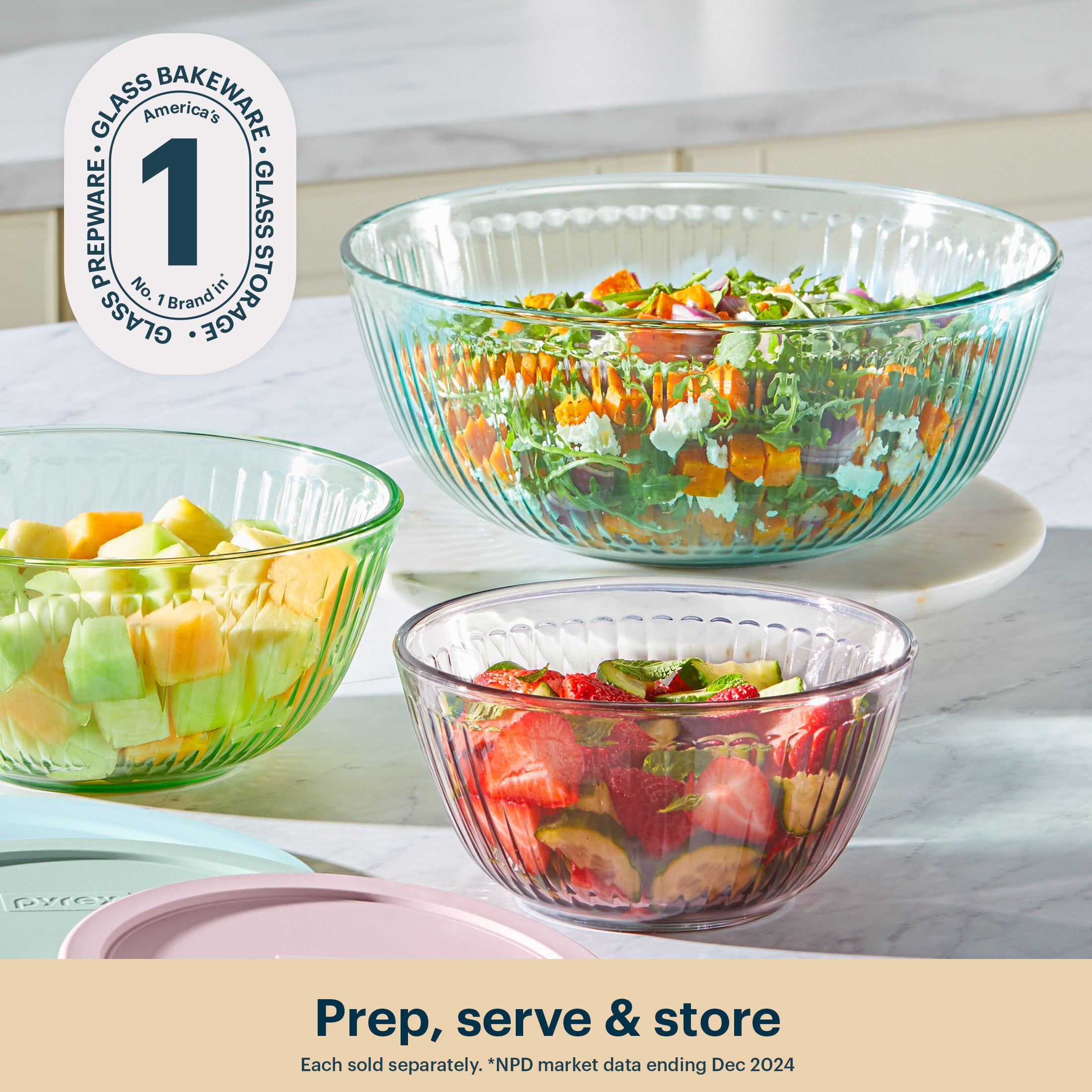 Pyrex® Colors Sculpted Tinted 4.5-quart Mixing Bowl with Lid. Aqua - Image 3