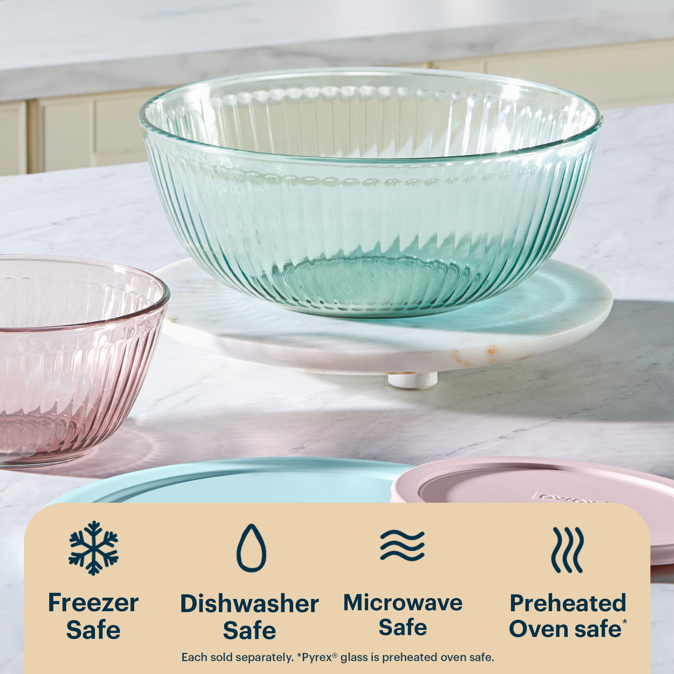 Pyrex® Colors Sculpted Tinted 4.5-quart Mixing Bowl with Lid. Aqua - Image 4