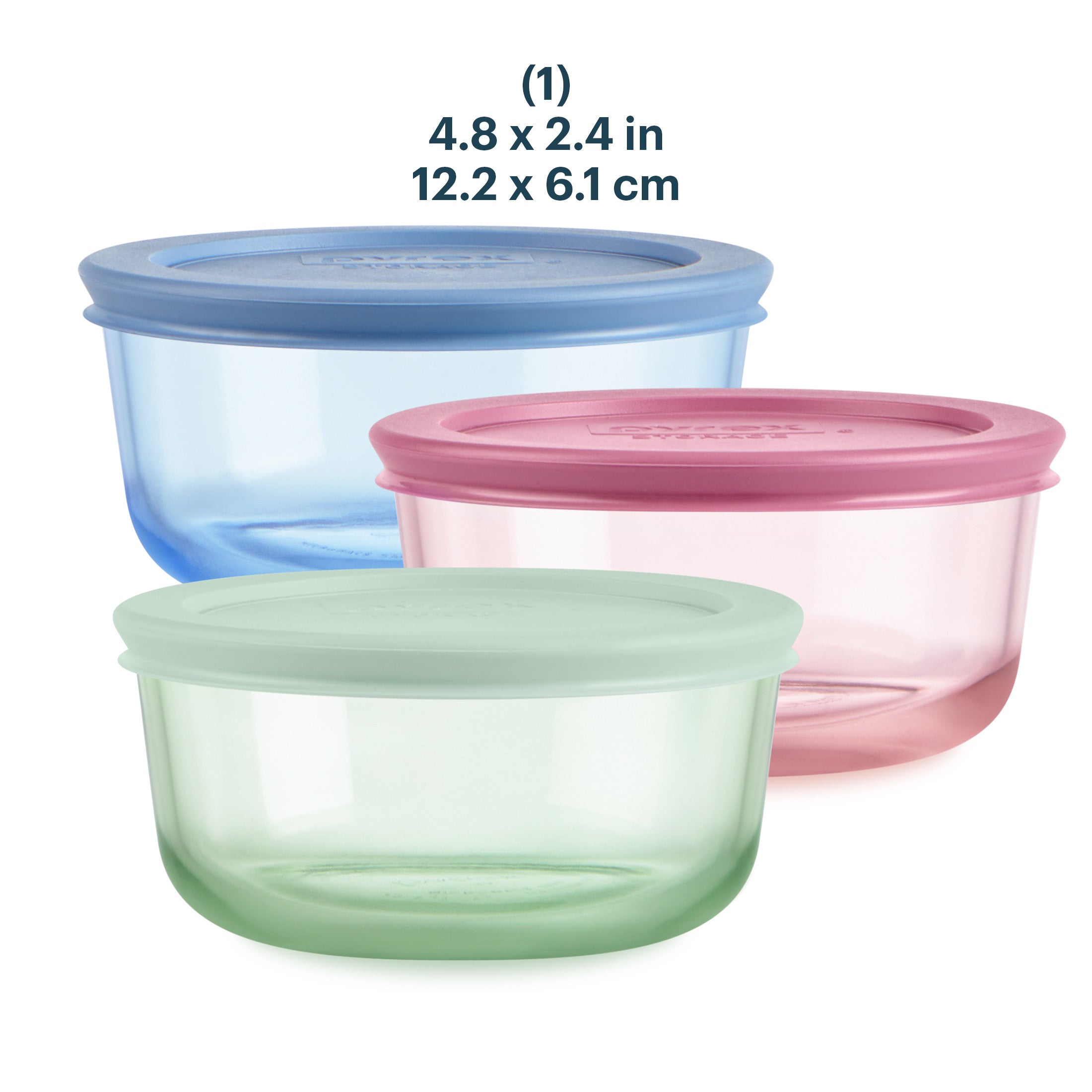 Pyrex? Simply Store? Tinted Glass 2-cup Round Storage Containers. 6-pc Set. Mixed Colors - Image 3