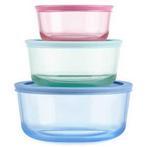 Pyrex® Simply Store® Tinted Glass Round Storage Containers. 6-pc Set. Mixed Colors