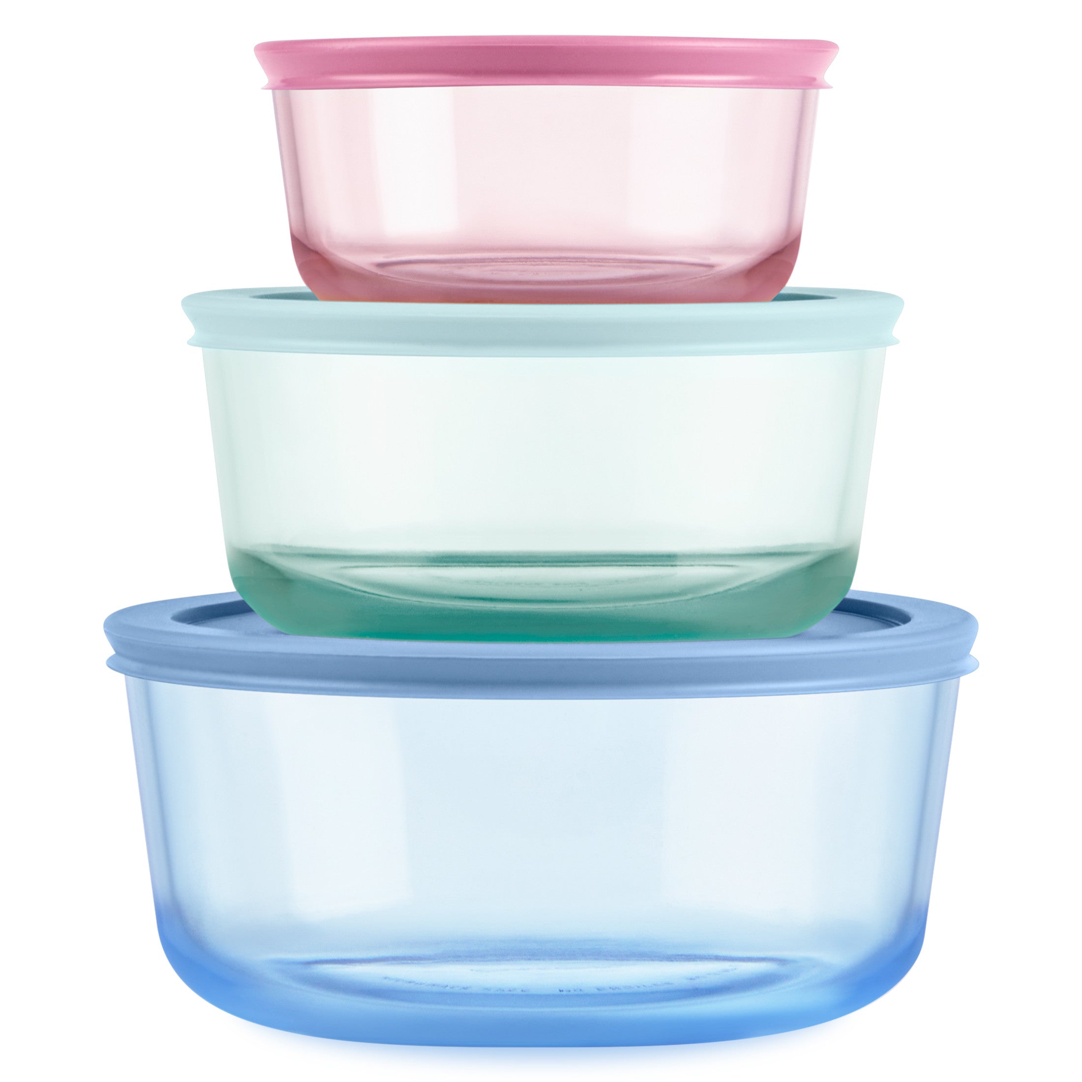 Pyrex? Simply Store? Tinted Glass Round Storage Containers. 6-pc Set. Mixed Colors