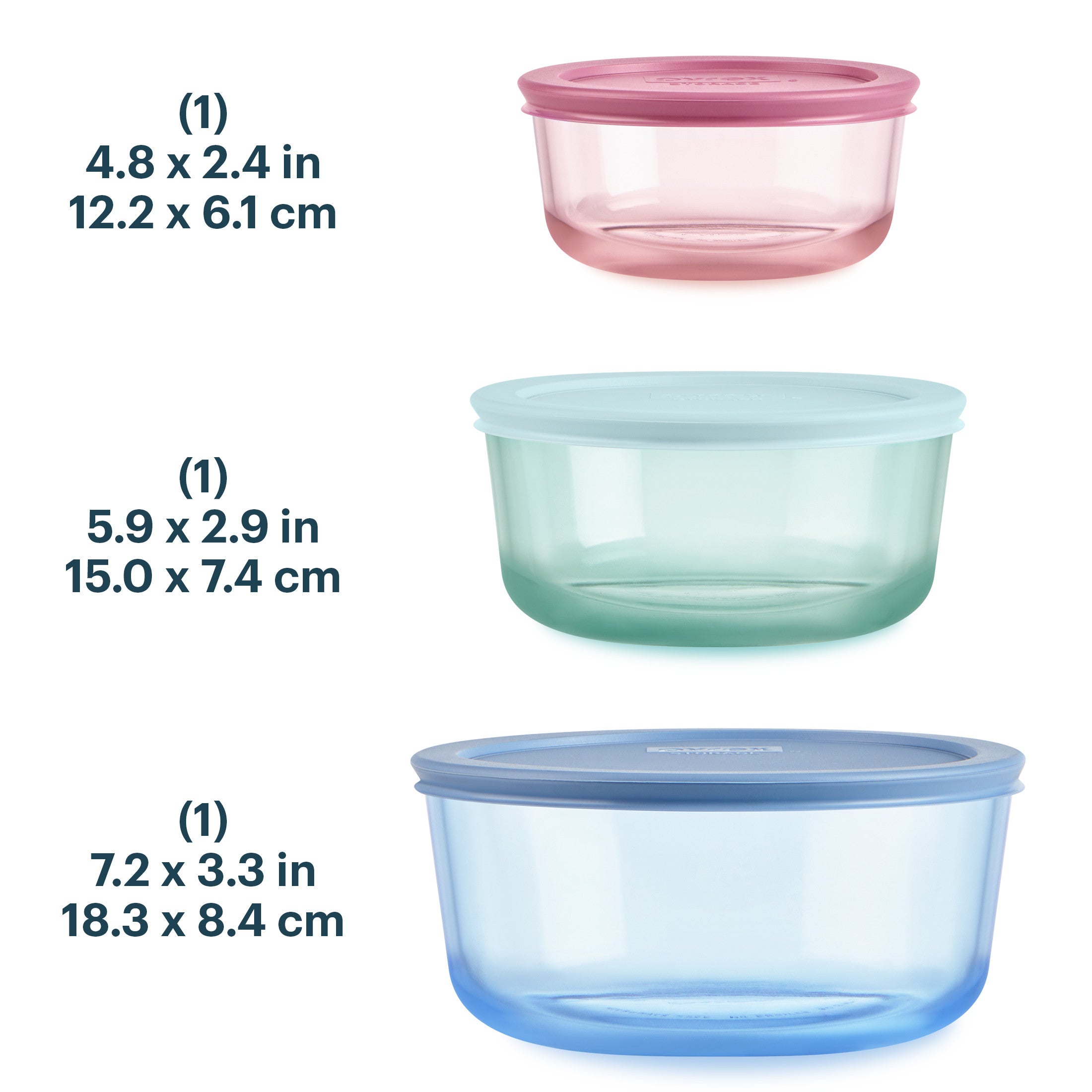 Pyrex? Simply Store? Tinted Glass Round Storage Containers. 6-pc Set. Mixed Colors - Image 2