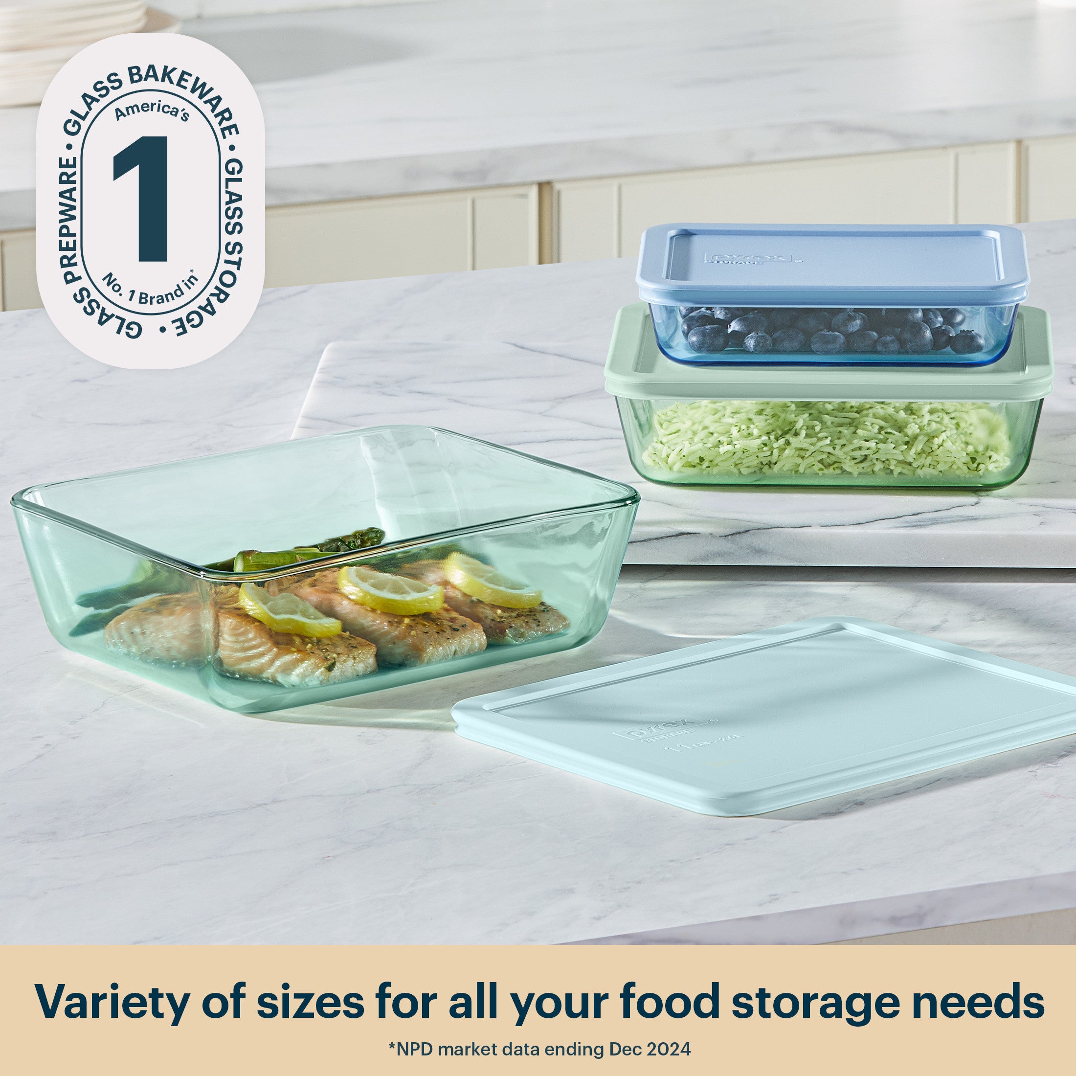 Pyrex® Simply Store® Tinted Glass Rectangle Storage Containers. 6-pc Set. Mixed Colors - Image 2