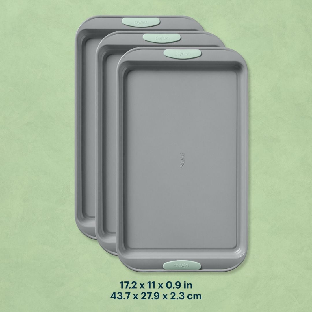 Pyrex? Metal Bakeware 3-Piece Large Cookie Sheet Set in Sage - Image 2