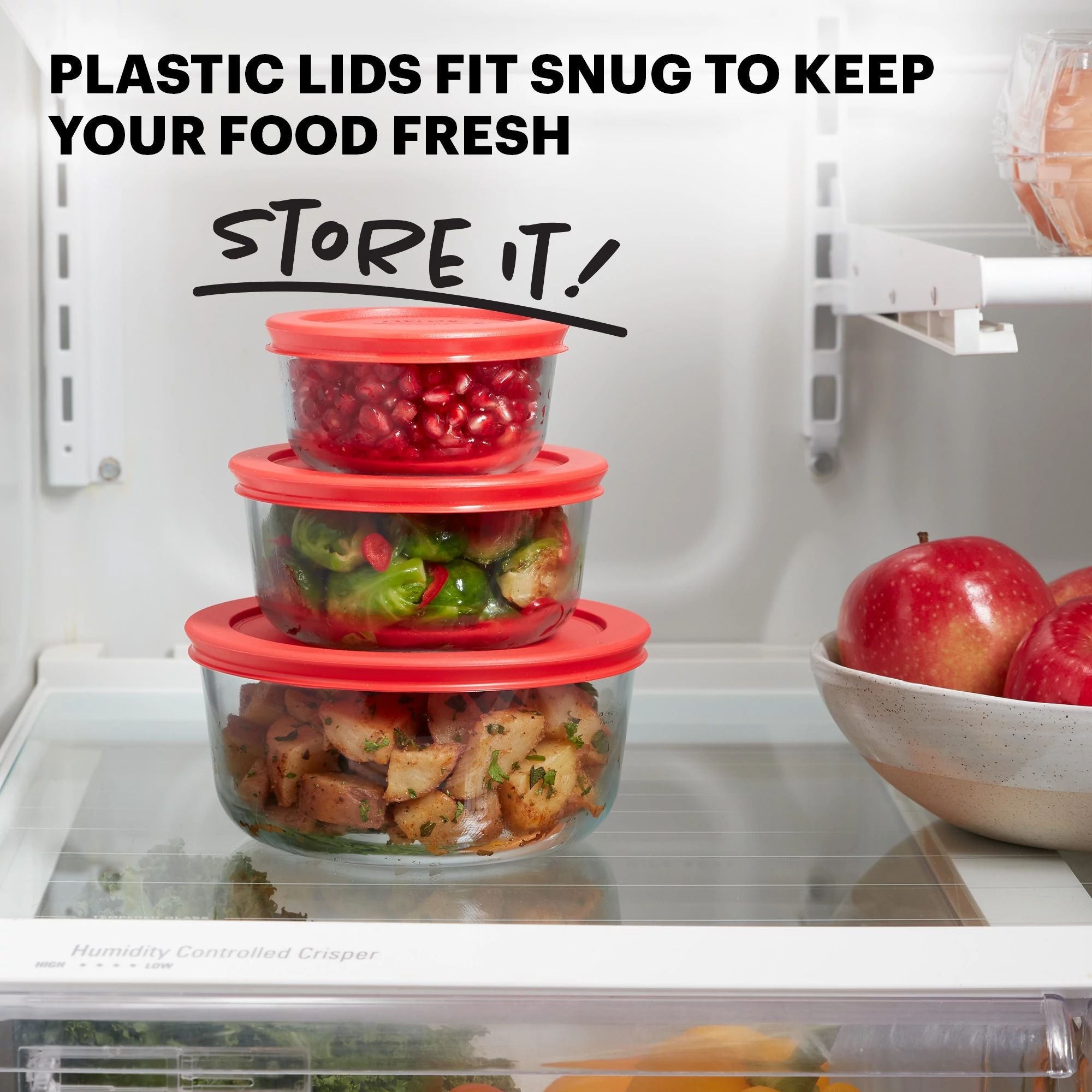 Pyrex? Simply Store? 6-piece Round Glass Storage Set with Red Lids - Image 3