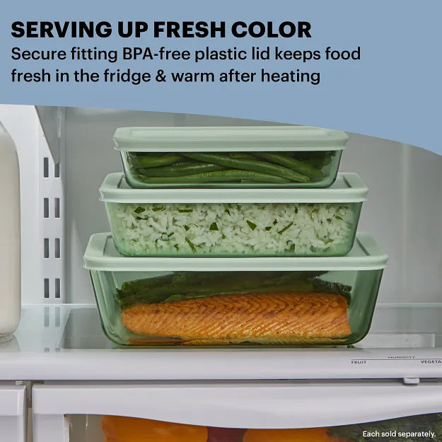 Pyrex? Simply Store? Tinted 4-piece Rectangle Storage Set with Green Plastic Lids - Image 4