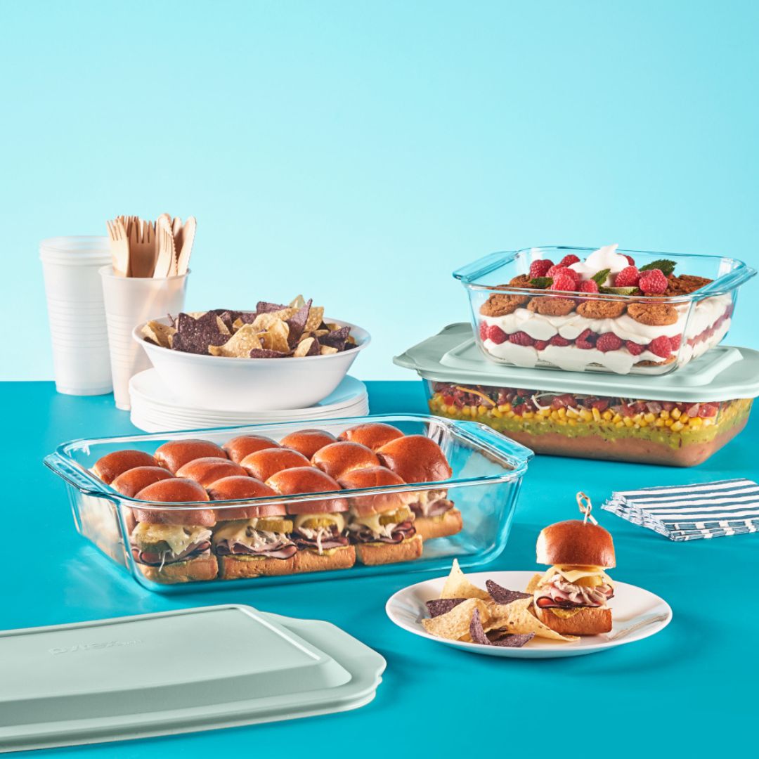 Pyrex® Deep 6-piece Glass Baking Dish Set with Green Sage Lids - Image 2